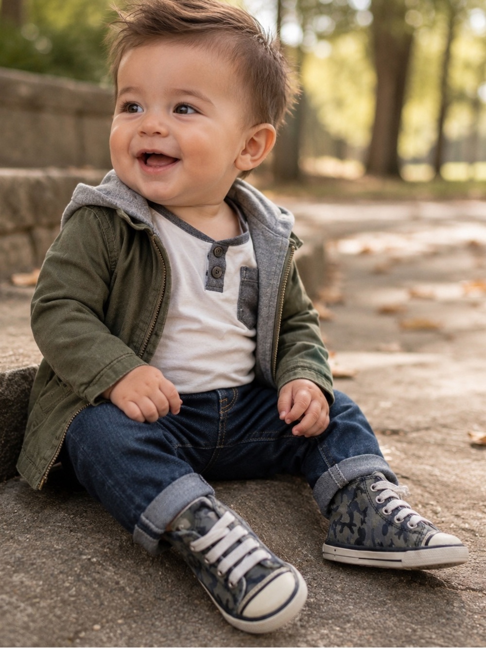 Baby Deer Gray Camo Infant Sneakers Size 3 High Top Walker Shoes